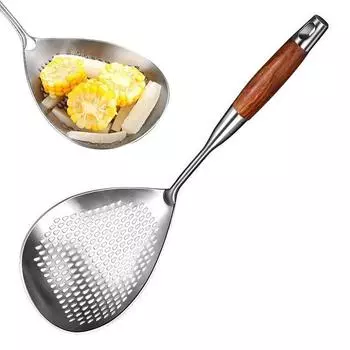 304 Stainless Steel Skimmer Strainer Slotted Ladle Mesh Deep Fryer Oil Frying Scoop Colander Cooking Spoon Kitchen Tools красный