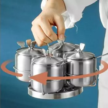 304 Stainless Steel Spice Shaker Set Seasoning Jar with Spoon Household Salt Sugar Container Kitchen Accessories