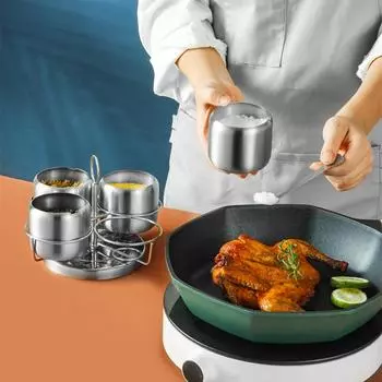 304 Stainless Steel Spice Shaker Set Seasoning Jar with Spoon Household Salt Sugar Container Kitchen Accessories