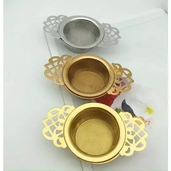 304 Stainless Steel Tea Infuser Anti-rust Convenient Double Winged Handles Loose Leaf Tea Strainers for Home Gold/Silver