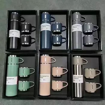 304 Stainless Steel Thermos Set: One Cup, Three Lids - Double-Layer Business Gift 500ml
