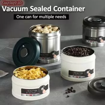 304 Stainless Steel Vacuum Sealed Container Coffee Bean Tea Preservation Box Food Kitchen Storage Organizer Vacuum Storage Jar
