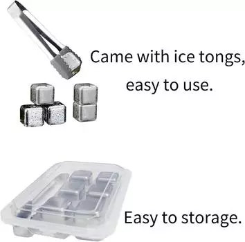 304 Stainless Steel Whiskey Stones Reusable Beverage Chiller Stones with Tongs and Container Vodka Wine Beer Bar Chiller Tools