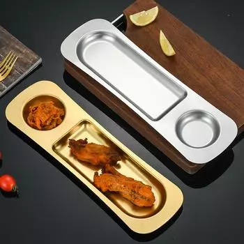 304 Закусочная тарелка Корейский золотистый соус для макания Ресторан отеля Барбекю Нержавеющая сталь Суши Пельмени