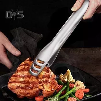 304 Зажим для еды Гравитационный автоматический открытый закрытый Полая длинная ручка против ожогов Многофункциональный зажим для сервировки стейка, хлеба Щипцы Кухонные принадлежности для барбекю серебряный