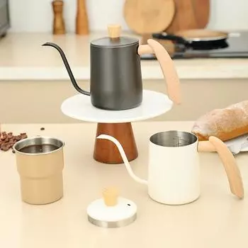 304Деревянная ручка чайник для заваривания кофе из нержавеющей стали для домашнего использования в кофейне с деревянной ручкой узкое горлышко с длинным носиком чайник с подвесным ушком для кофе 350ml