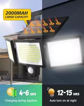 304LED Solar lamp Outdoor Security light with Motion Sensor Waterproof LED powerful Spotlight for Garden Garage Solar Wall lamps