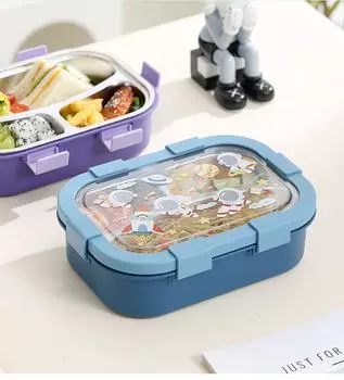 304Stained Steel Child Cartoon Bento Lunch Box Portable Compartment Big Capacity Herbproof Food Container for Picnic Camping