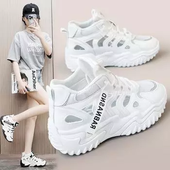 307 Новинка весны и лета, популярная обувь для папы с вырезами, модная женская обувь в корейском стиле, толстая подошва, увеличенная дышащей обувью 35