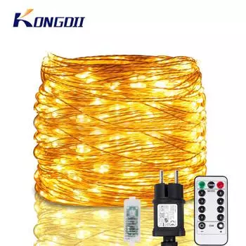 30/100/200 м светодиодные гирлянды из медной проволоки, уличные гирлянды, светодиодные гирлянды с дистанционным управлением, уличная рождественская елка, сад, свадьба, декор для патио, светильник 10M 100Led теплый белый
