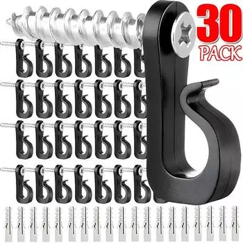 30/1 шт Q-образных крючков для гирлянд, подвесных многоцелевых потолочных крючков для шкафов с растениями и винтами, для домашнего использования на открытом воздухе 1PC белый