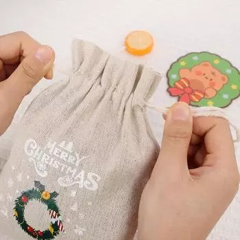 30/1 шт. Рождественский мешок на шнурке, льняной подарочный мешок для конфет, рождественский сувенир, браслет, упаковка для ювелирных изделий, мешочек на шнурке с рисунком Санта-Клауса 1PCS-Random