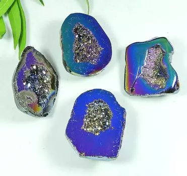 30-33 мм Радужный титановый аура агат друзы фантазийные россыпные драгоценные камни 4 шт. лот SY-108