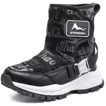 30-38 Детские зимние большие застежки-липучки Velcro Velcro зимние сапоги теплые уличные высокие хлопковые сапоги высокие сапоги 30 чёрный