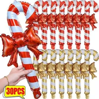 30/3 шт. Рождественский надувной воздушный шар в виде банта, конфеты, воздушные шары, палочки, ручные рождественские костыли, украшения для вечеринки в Новый год 3pcs