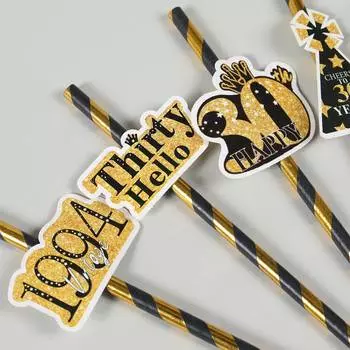 30 40 50 Years Old Paper Straws Birthday Drinking Straws Black Gold Striped Straws Adult Birthday Anniversary Party Decorations
