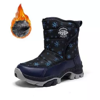 30-40 Детские зимние большие модные уличные высокие бархатные теплые хлопковые сапоги зимние сапоги повседневные сапоги средней высоты 30 чёрный