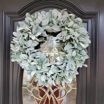 30/40 см небольшой венок с имитацией листа, настенный венок, флокирующийся венок с овечьими ушками 40CM