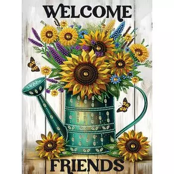 30*40cm Partial Special Shaped Welcome Flowers Decor 5D DIY Drill Diamond Painting Diamond Embroidery Crafts for Wall Home Decor LY422