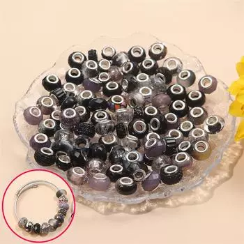 30/50/100 шт. бусин с крупным отверстием, бусины-ручки из смолы с крупным отверстием, европейские бусины, стеклянные бусины с крупным отверстием, бусины со стразами, изготовление ручек, изготовление браслетов оптом 30pcs чёрный