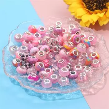 30/50/100 шт. Бусины с большими отверстиями для изготовления ювелирных изделий, европейские бусины с разделителями для поделок, объемные садовые бусины, браслеты «сделай сам», ожерелья, аксессуары 30pcs розовый