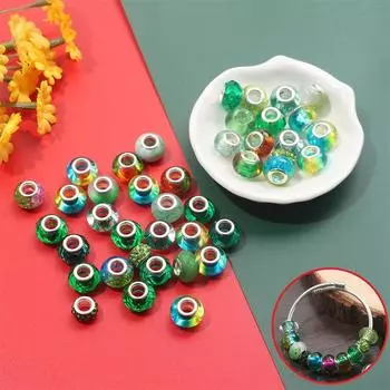 30/50/100 шт. Европейские бусины с крупным отверстием, стеклянные бусины-разделители, украшения из смолы, поделки своими руками, браслеты, ожерелья, принадлежности для изготовления ювелирных изделий 30pcs зелёный