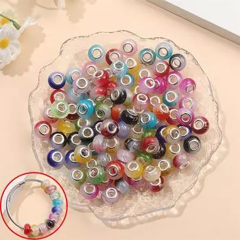 30/50/100pcs 14mm European large hole spacing beads, multi-color gradient mixing, various pendant light beads, necklace bracelets, and jewelry making 30pcs разноцветный