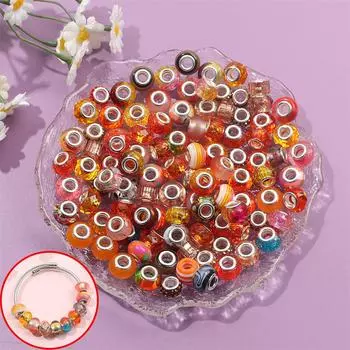30/50/100pcs European Craftsmanship Large Hole Beads Orange Interval Beads DIY Garden Beads, Bead Keychains, Necklaces Bracelets Jewelry Making 30pcs оранжевый