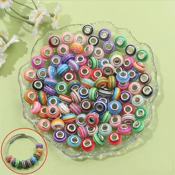 30/50/100pcs Rainbow Striped European Beads Large Hole Colored Resin Loose Spaced Beads, Used for DIY Bracelet Jewelry Making 30pcs разноцветный