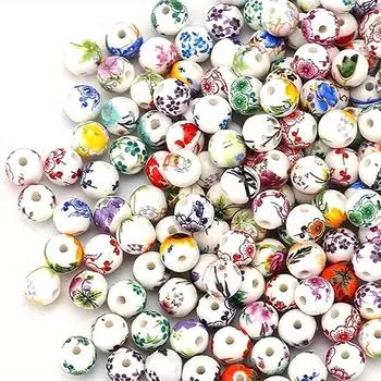 30/50 шт. Керамический материал, чернила, стиль, украшение, бусина, цветок, керамическая бусина, ремесло, браслет из бисера, бусина, браслет «сделай сам», ожерелье, кулон, цепочка для ног 30pcs