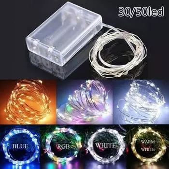 30/50LED 3M/5M светодиодные рождественские огни на батарейках, гирлянда светодиодных медных проводов, сказочный гирляндный светильник Христа 30led синий