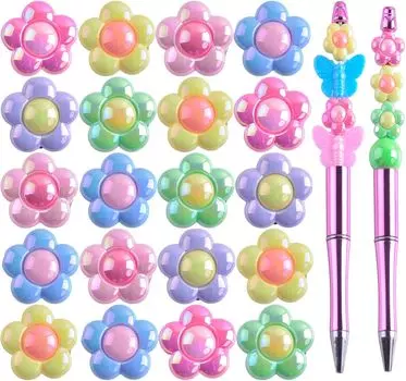 30/50pcs Forcal Beads for Pens, Acrylic 3D Charms Flower Focals Beads Bulk for Beadable Pens Keychain Making Cute DIY Jewelry Supplies for Teacher random color 5pcs разноцветный