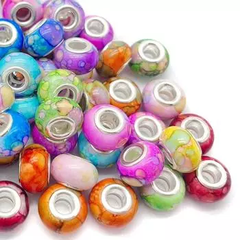 30/50pcs Resin European Large Hole Beads Creative Personalized Ink Style Decorative Beads DIY Bracelet Necklace Earrings Keychain Foot Chain 30pcs