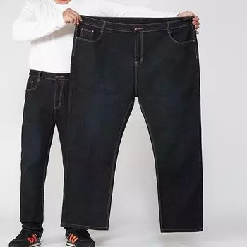30-56 размер весна и осень новые мужские джинсы больших размеров для полных, деловые эластичные свободные прямые брюки для полных парней супер толстые повседневные длинные брюки 30