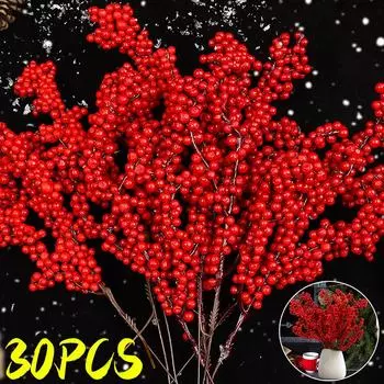 30/5 шт. рождественские искусственные ягоды стебель красные ягоды падуба искусственные цветы растение для рождественской елки новогодняя вечеринка домашний декор украшение 5PCS