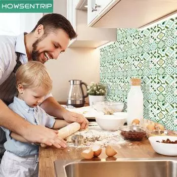 30,5 см x 30,5 см, зеленый стиль, кухонная маслостойкая наклейка, водонепроницаемые самоклеящиеся, жаростойкие обои, вытяжка для шкафа, огнестойкая наклейка на стену 30.5CM*30.5CM