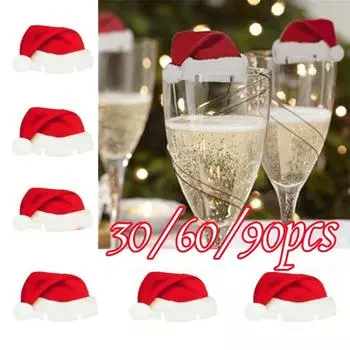 30/90 шт. Карточка для маркировки бокалов красного вина, рождественская шляпа, бумажные этикетки для бокалов шампанского, праздничные украшения для домашнего стола, знаки, карточки для рассадки