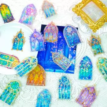30 Bronzing Cathedral Theme Transparent Pet Stickers Creative Design Diy Material Decoration
