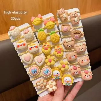 30 cute cartoon elastic bands with sweet and stylish hair accessories suitable for daily use