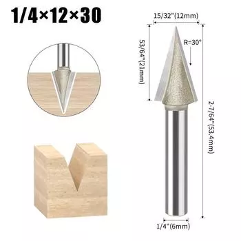 30 Degree Oblique Sharp Knife Slotting Knife Carving Knife Woodworking Wood Carving Milling Cutter Carving Cutter Trimming Machine Engraving Cutter 30 degree oblique knife 1/4 * 1/2
