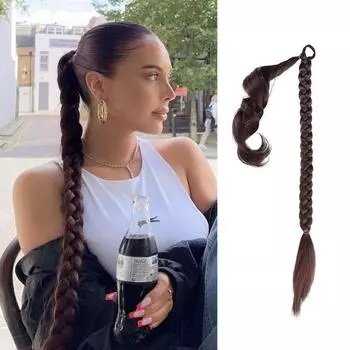 30 дюймов с резинкой, длинный хвост, наращивание волос, плетеный хвост, синтетический натуральный для женщин, шиньон, косы 30inch