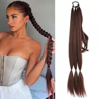 30-дюймовый длинный парик с косичками и эластичной завязкой, прямой гладкий парик с косами, термостойкий синтетический парик B