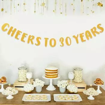 30-е 40-е 50-е Блестящая бумага День рождения Флаг С Днем Рождения Украшения для вечеринки Взрослые Сувениры Подарочный баннер Юбилейные принадлежности для вечеринки