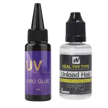 30 г V - Light Hair Extensions Glue Glue с 30 мл V - Light Hair Extensions Remover - Идеально подходит для надежного приклеивания и легкого снятия uv hair glue