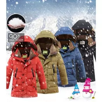 -30 градусов теплая детская зимняя куртка на утином пуху для больших мальчиков для детей детская одежда пальто утепленная верхняя одежда парка одежда 170 чёрный