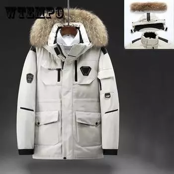 -30 градусов зимняя мужская пуховая парка с большим меховым воротником, утолщенная теплая пуховая куртка, повседневная ветрозащитная водонепроницаемая пуховая куртка, которую можно носить на севере 3XL вино красного