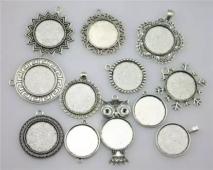 Полые кабошоны для создания ювелирных изделий. Диаметр 25мм K1223 античный серебряного
