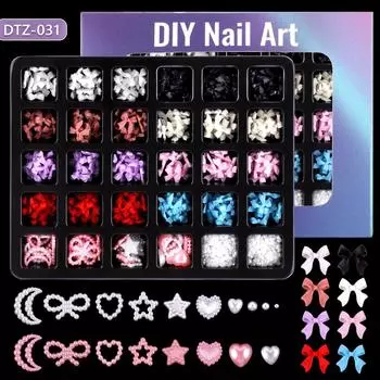 30 Grid Resin Bow Japanese Nail Jewelry Black And White Streamer Bow Three-Dimensional Simple Patch