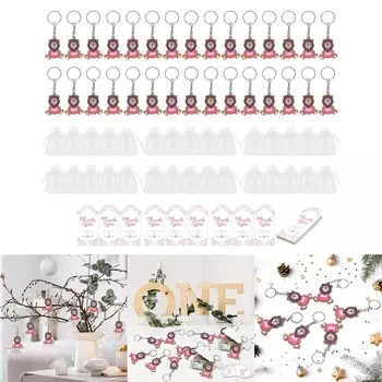 30 комплектов подарков на рождение ребенка в виде льва для гостей, брелки для вечеринок, в том числе брелки, мешочки из органзы, бирки из крафт-бумаги с благодарностью