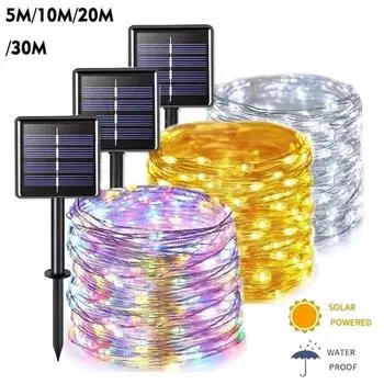 30 м/20/10/5 м Солнечная Водонепроницаемая светодиодная лента уличная гирлянда-лампа садовая фея гирлянда Рождественский декор атмосферный свет 5M белый